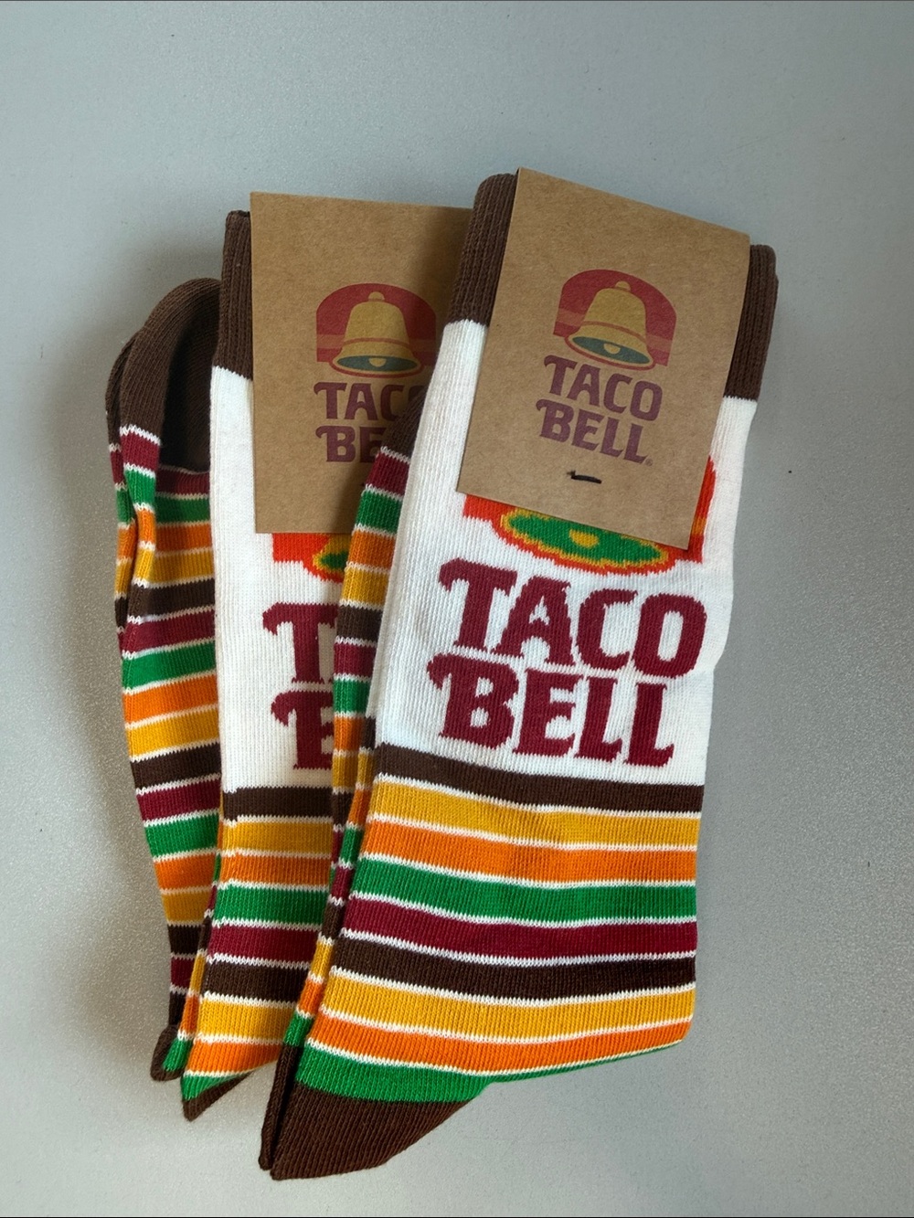 TACO BELL Unisex Set of 2 Multicolor Stripe Retro Socks Size M7-12/W6-11
